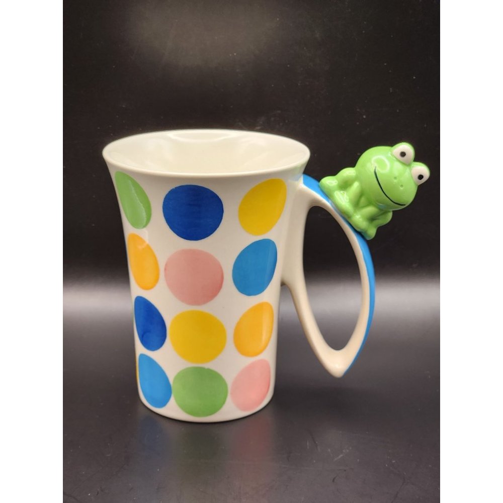 Vintage Indra Frog On Handle Mug Hand Painted Polk A Dot Made In Thailand 4.75"T